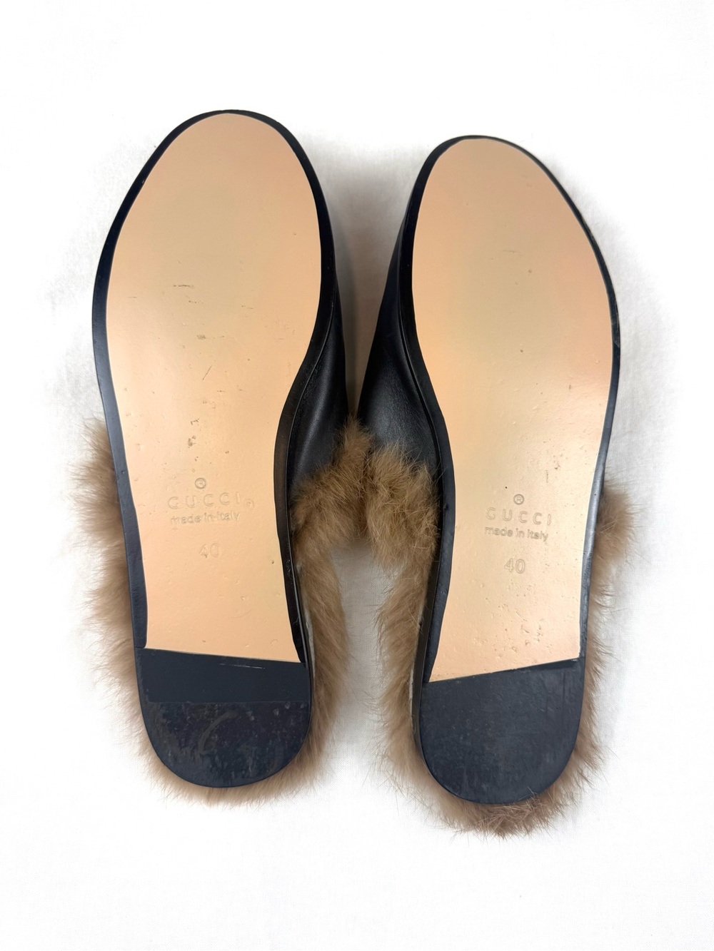 Gucci Fur-Lined Leather Mule - Black & Tan - Picture 2 of 6